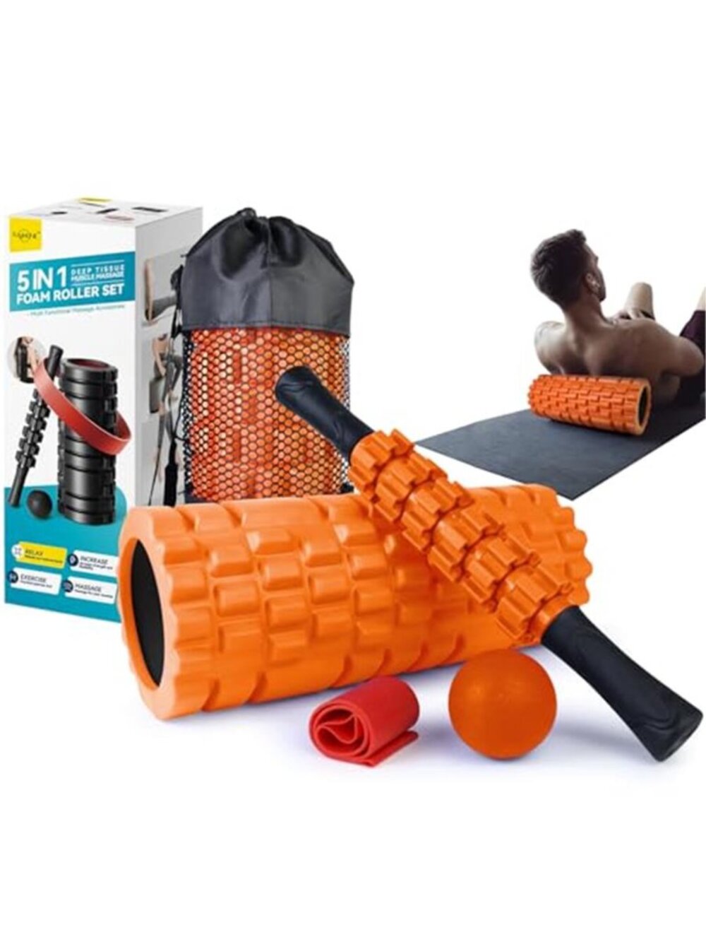 5 in 1 Foam Roller Set for Deep Tissue Muscle Massage, Trigger Point Fitness